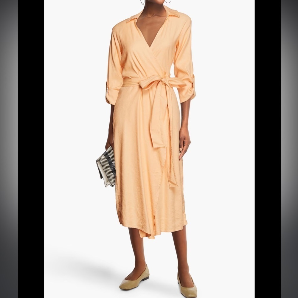 NWT Monrow Linen Tie Midi Dress Desert Mist - Picture 6 of 10